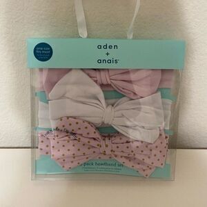 Aden + Anais Baby Girls 3 Pack Headband Hair Bow Pink Gold Dots Set NEW